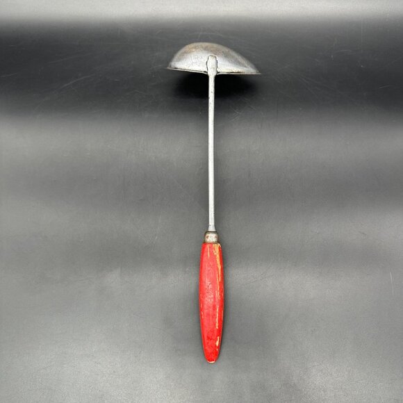 Vintage Ladle Spoon Dipper Red Wooden Handle Rustic Kitchen 1950s Retro Mid Cent - Picture 3 of 9